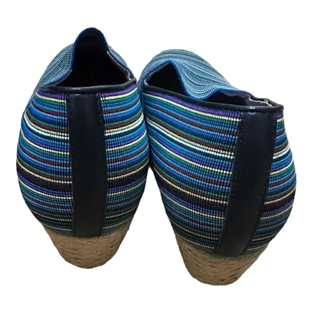 SAS  | Becky - Jute-Wrapped Wedge in Bright Blue Stripe Made in Italy | 8WW
